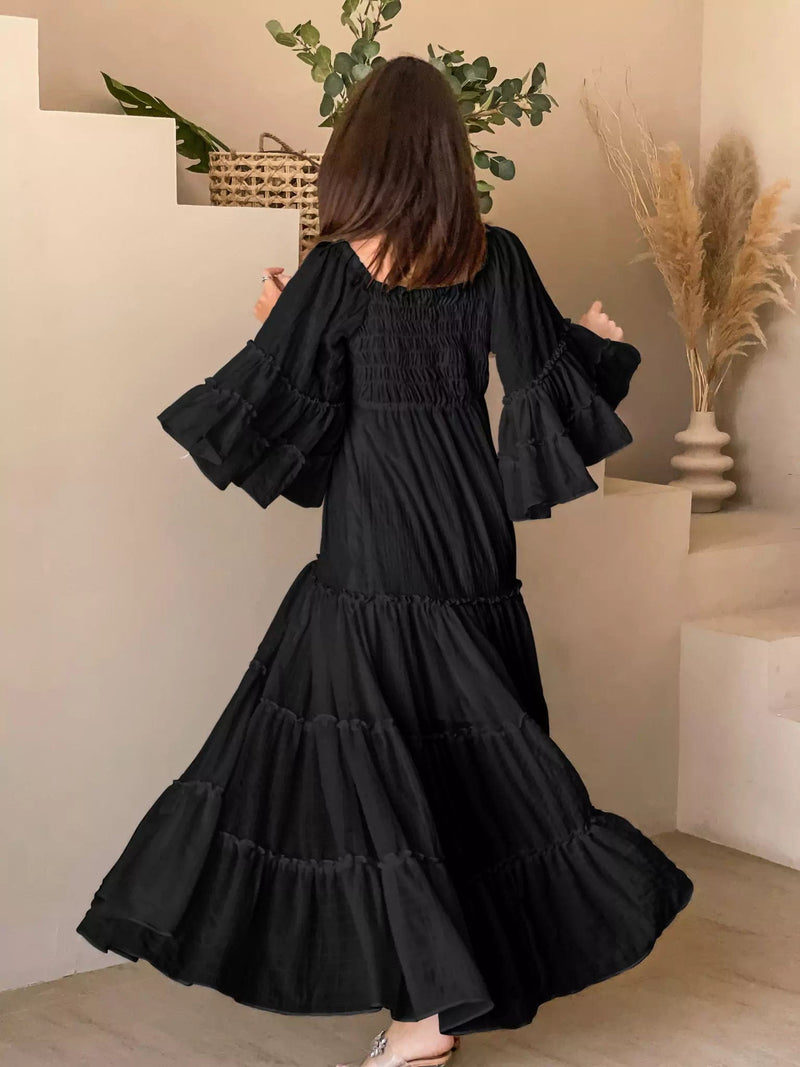 Ellora Long Maxi Dress - Solid Black Dresses  - Sowears