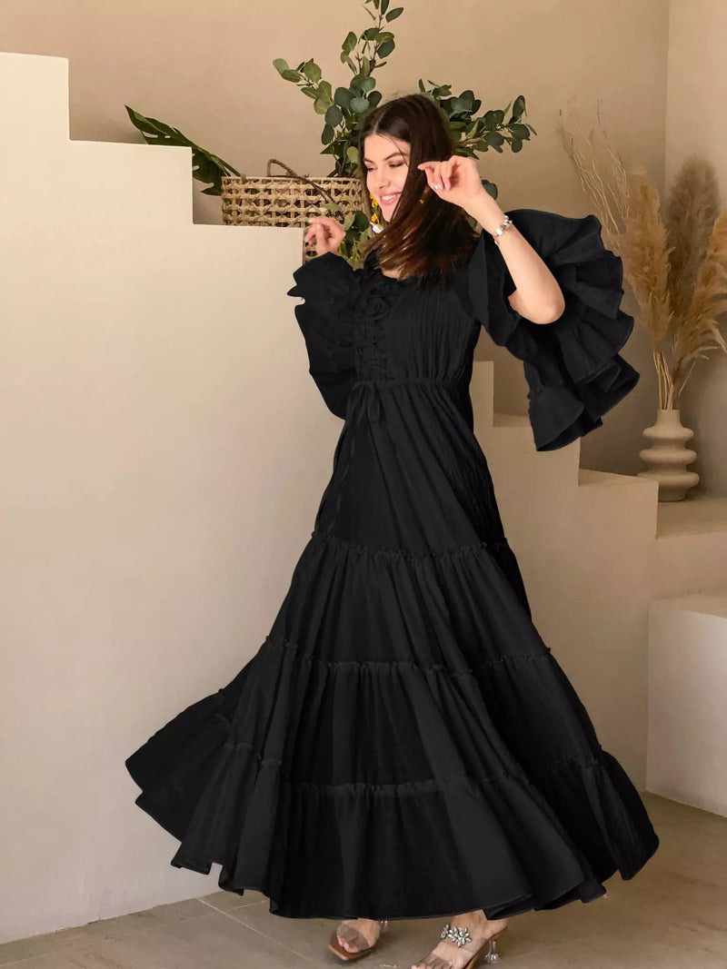 Ellora Long Maxi Dress - Solid Black Dresses  - Sowears