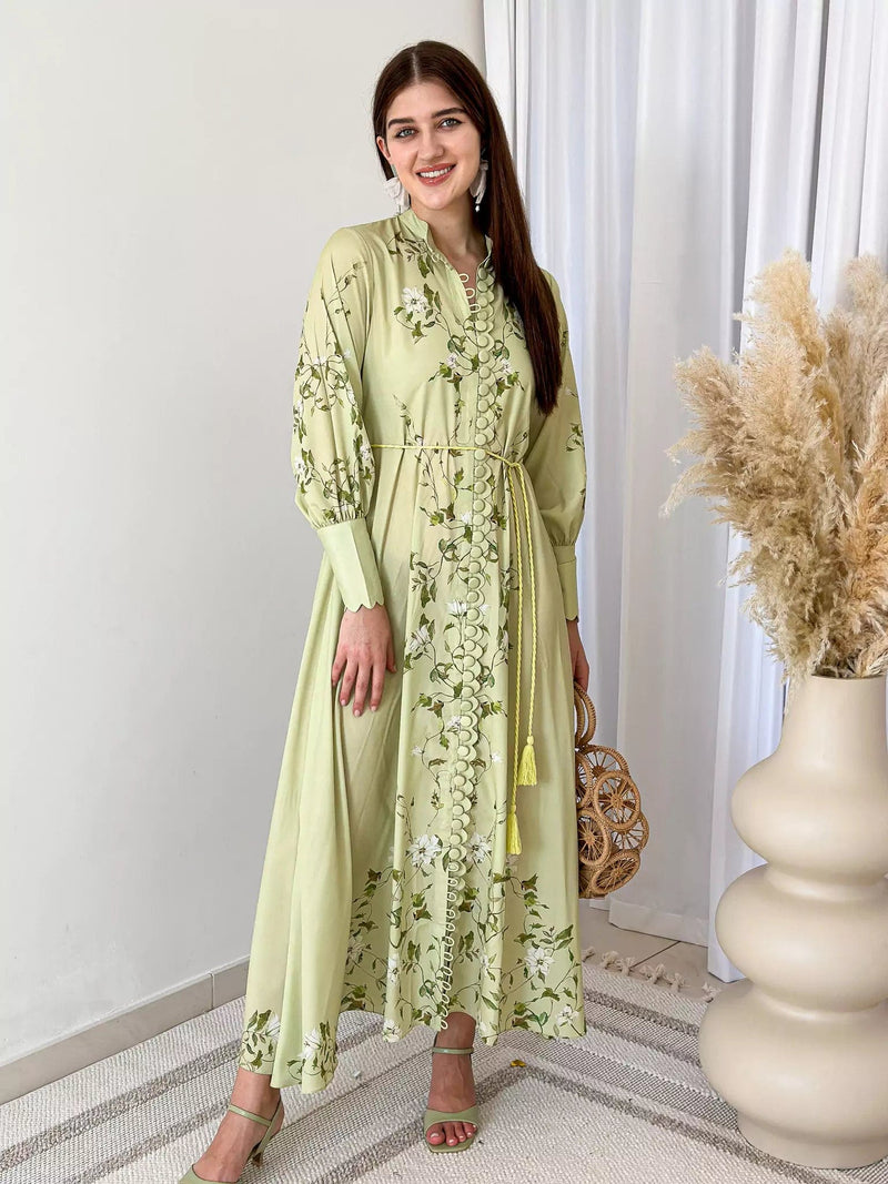 Ferula Pastel Green Long Dress Dresses  - Sowears