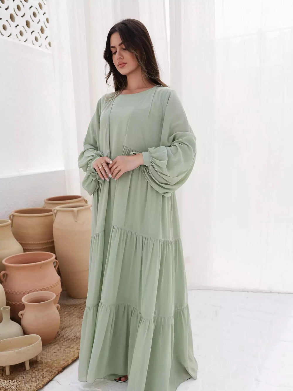 Fiora Green Dress and Upper