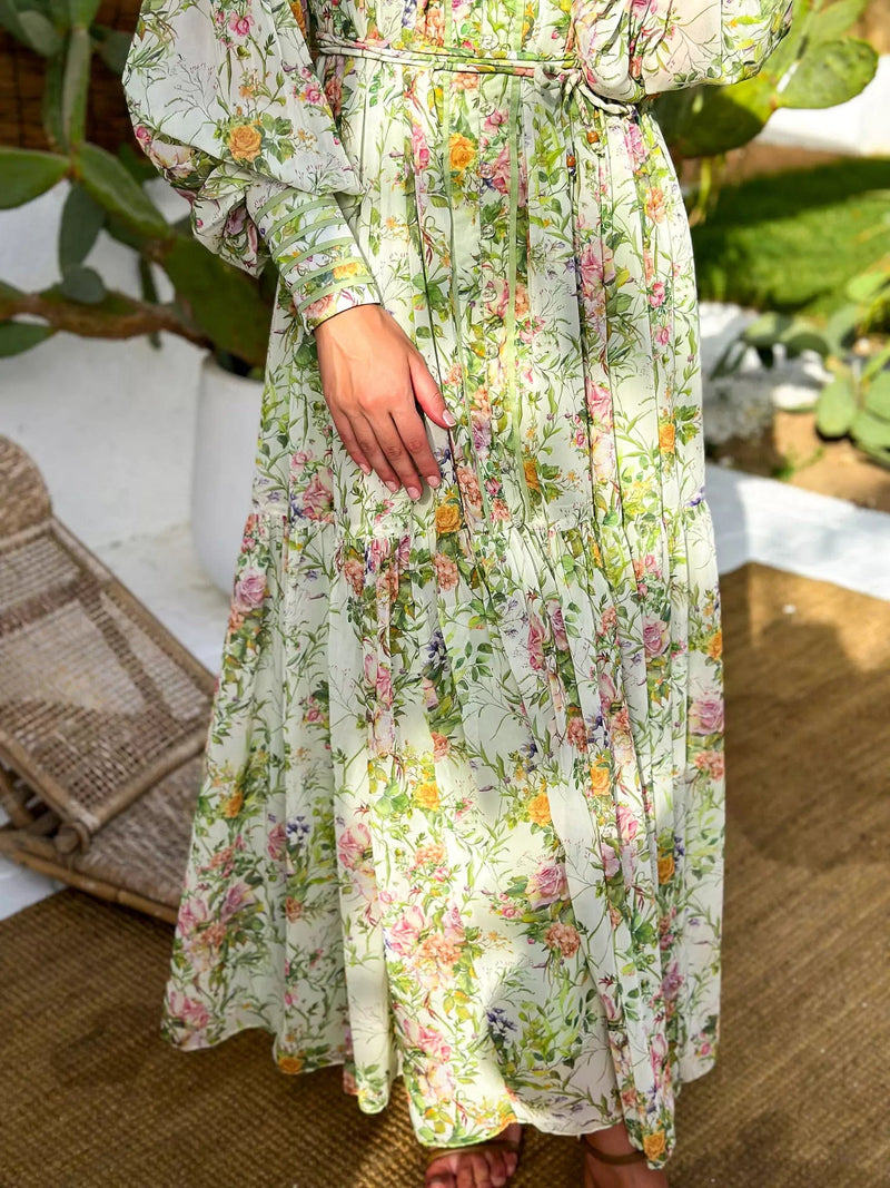 Floral Garden Button Detailed Long Dress Dresses  - Sowears