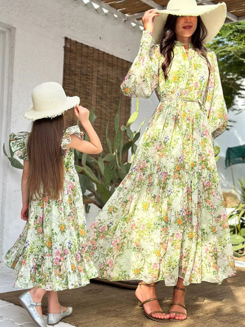 Floral Garden Button Detailed Long Dress Dresses  - Sowears