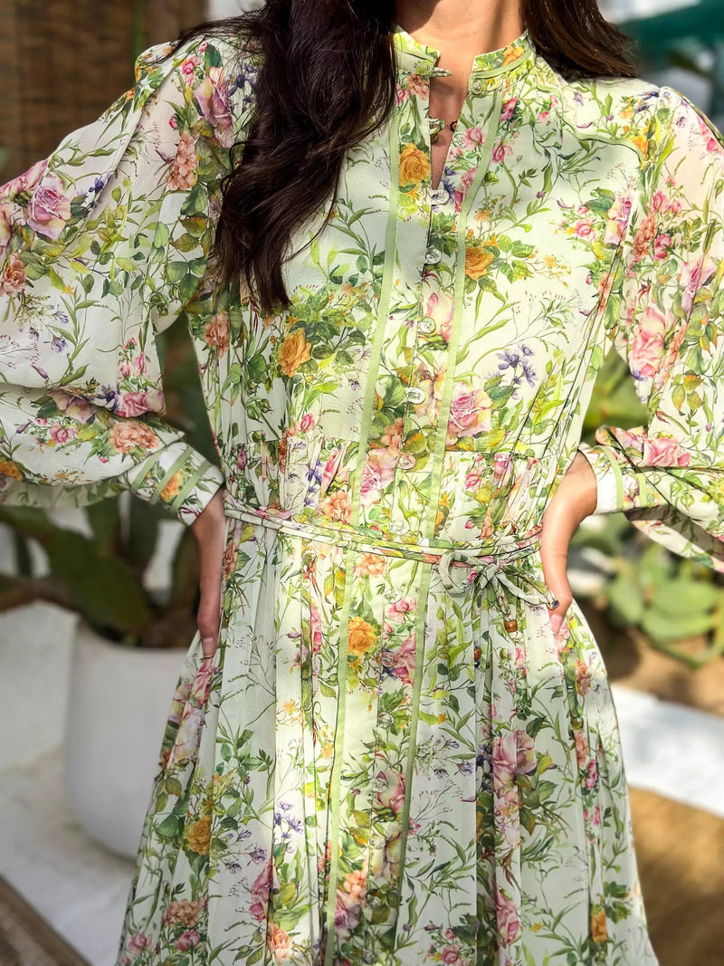 Floral Garden Button Detailed Long Dress Dresses  - Sowears