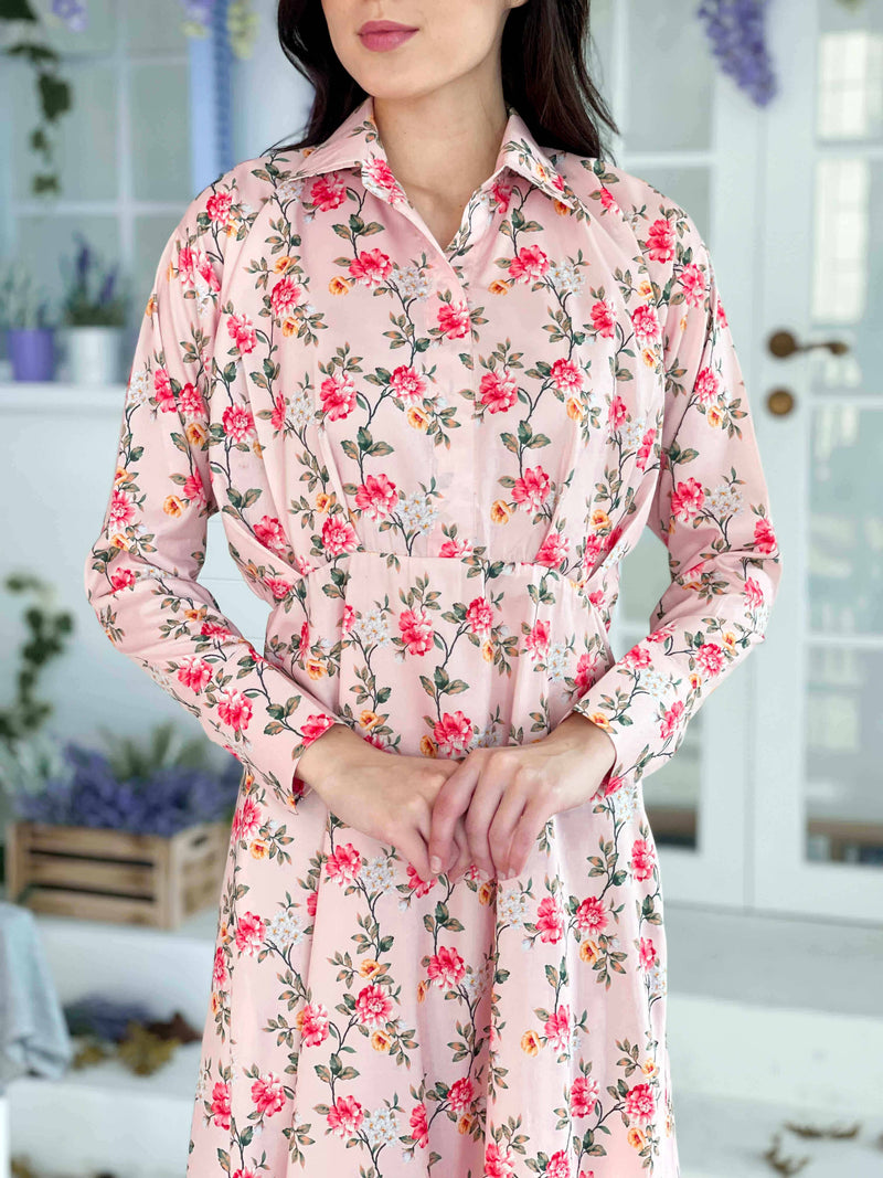 Florence Shirt Dress In Pink Floral Dresses  - Sowears