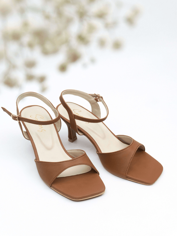 brown ankle strap heels by sowears