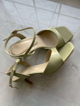 pastel green heels with an ankle strap by sowears