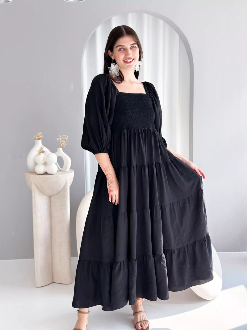 Forever Love Smocked Dress - Black Dresses  - Sowears