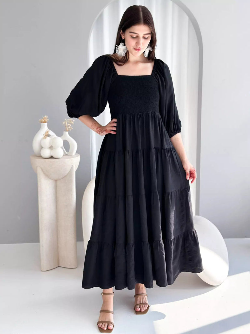 Forever Love Smocked Dress - Black Dresses  - Sowears