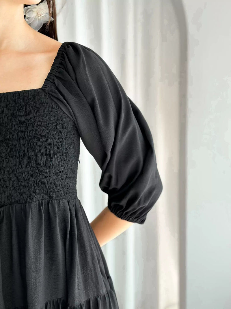 Forever Love Smocked Dress - Black Dresses  - Sowears