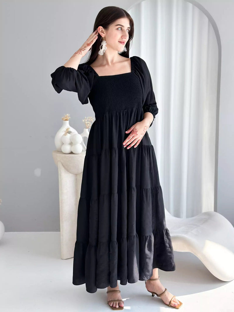 Forever Love Smocked Dress - Black Dresses  - Sowears