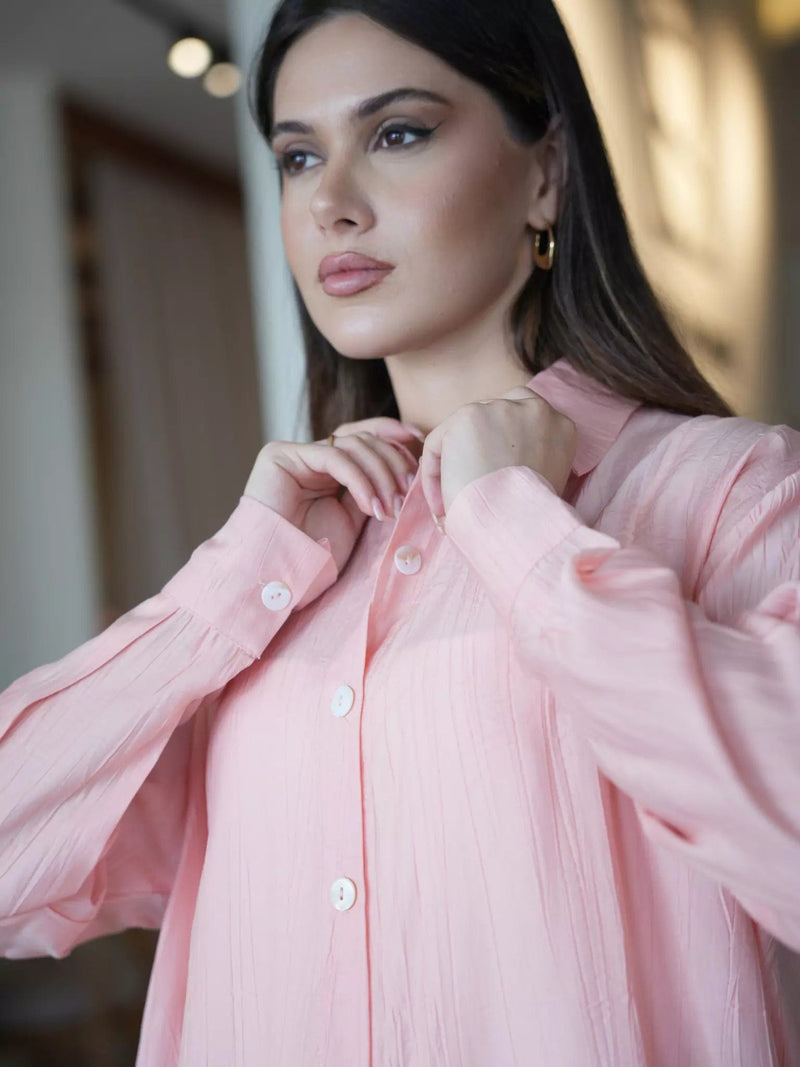 Freedom Pink Button Down Shirt Dresses  - Sowears