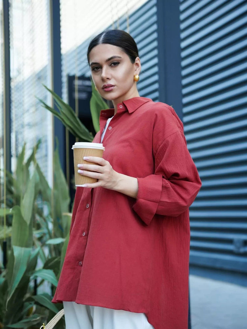 Front Back Rustle Button Down Shirt Dresses  - Sowears