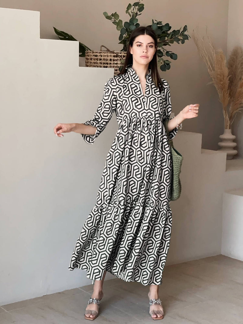 Geo Long Printed Dress In Black Geo Long Printed Dress In Black