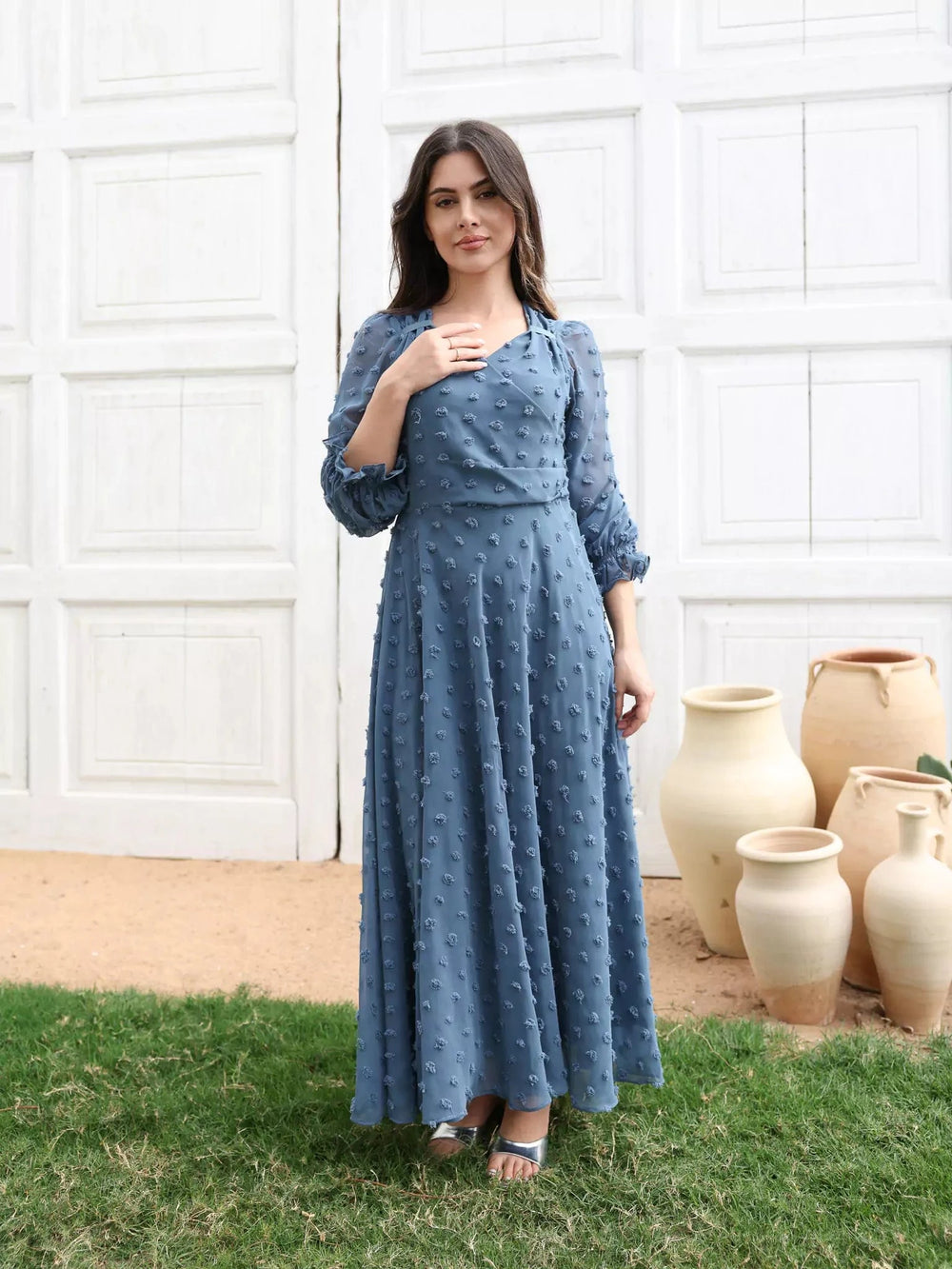 Glacial Texture Dress - Dusty Blue