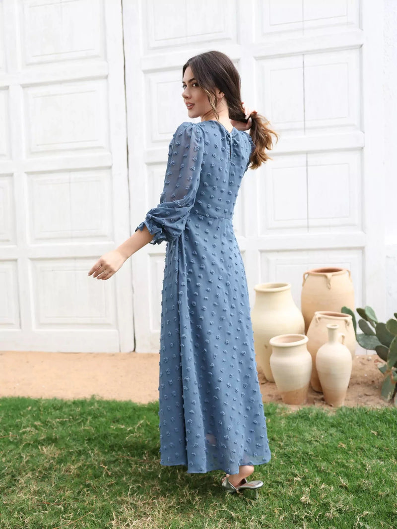 Glacial Texture Dress - Dusty Blue Dresses  - Sowears