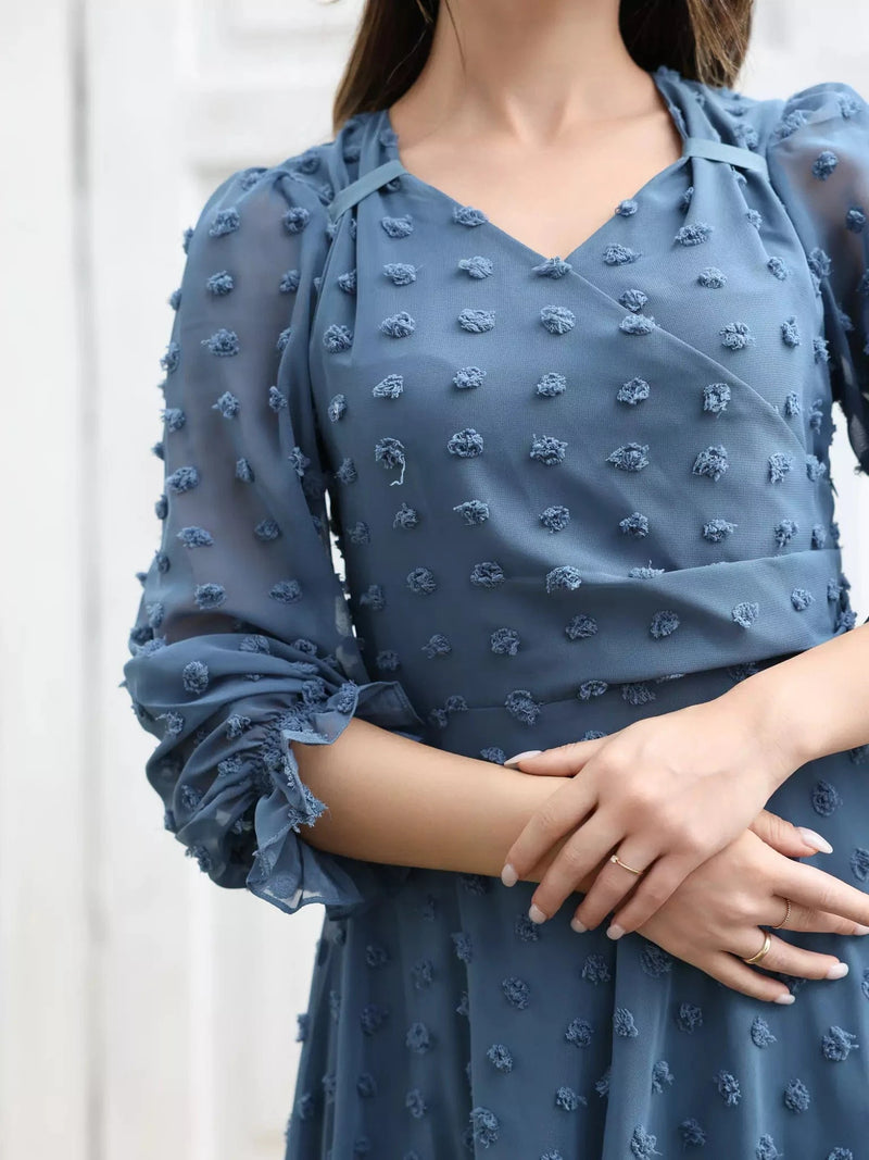 Glacial Texture Dress - Dusty Blue Dresses  - Sowears