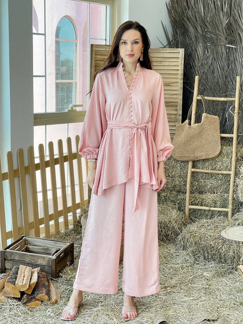 Glow Co Ord Set In Peach Dresses  - Sowears