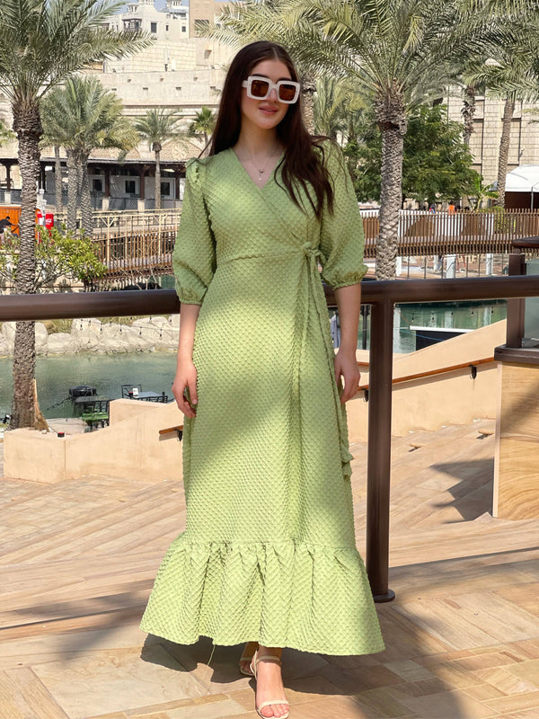 Green Textured Dress Dresses  - Sowears