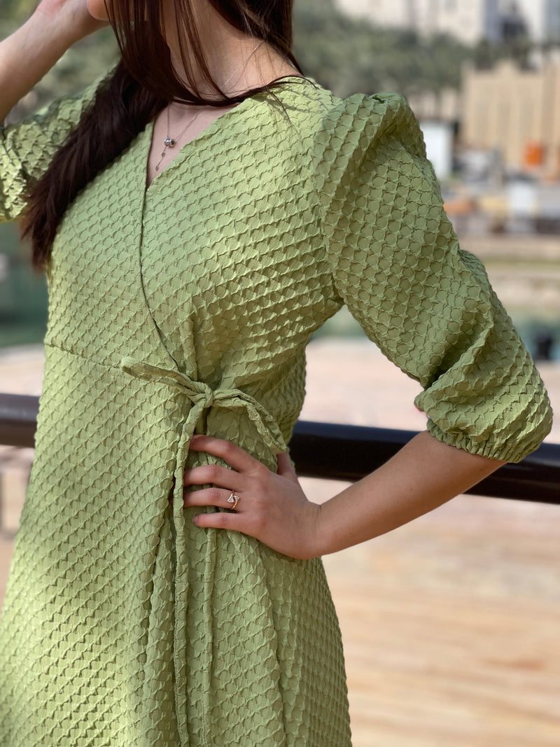 Green Textured Dress Dresses  - Sowears