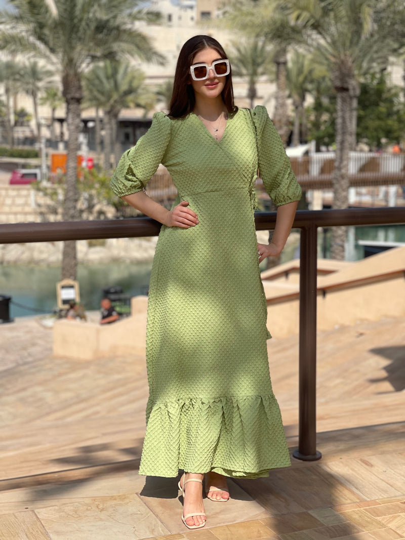 Green Textured Dress Dresses  - Sowears