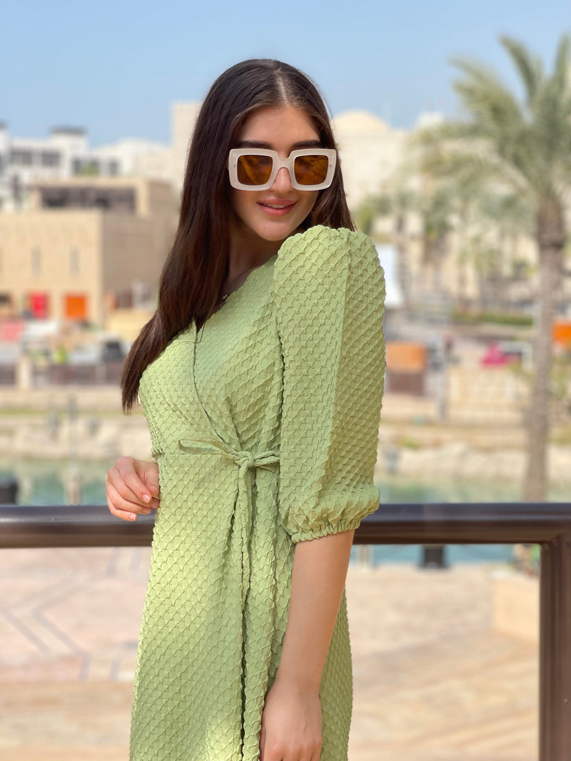 Green Textured Dress Dresses  - Sowears