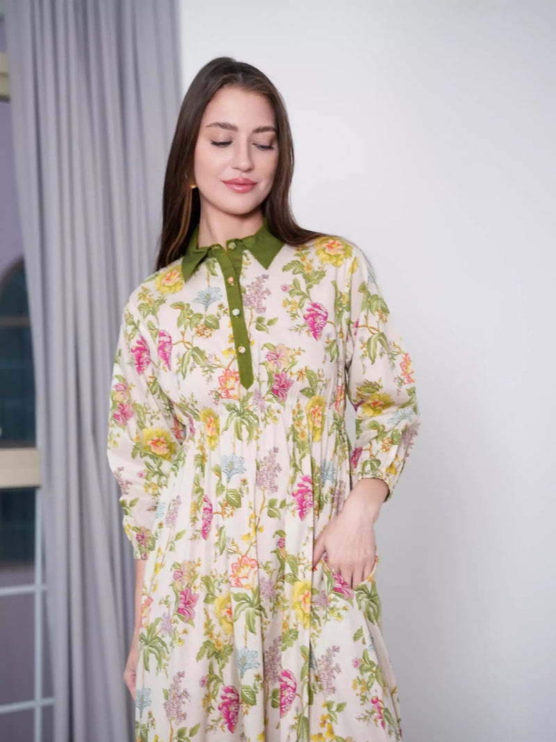 Inebana Floral Dress With Pockets Dresses  - Sowears