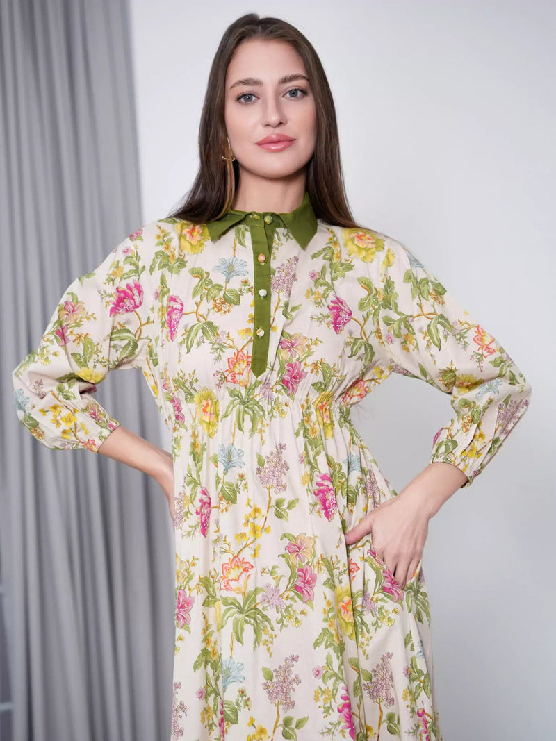 Inebana Floral Dress With Pockets Dresses  - Sowears