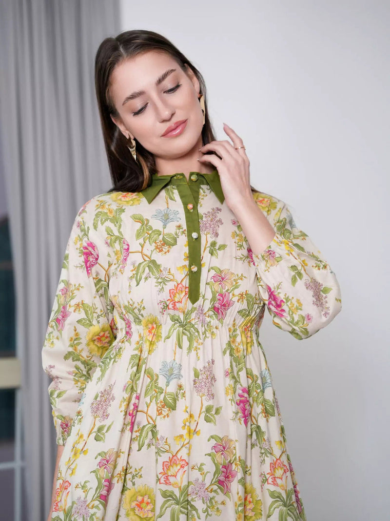 Inebana Floral Dress With Pockets Dresses  - Sowears