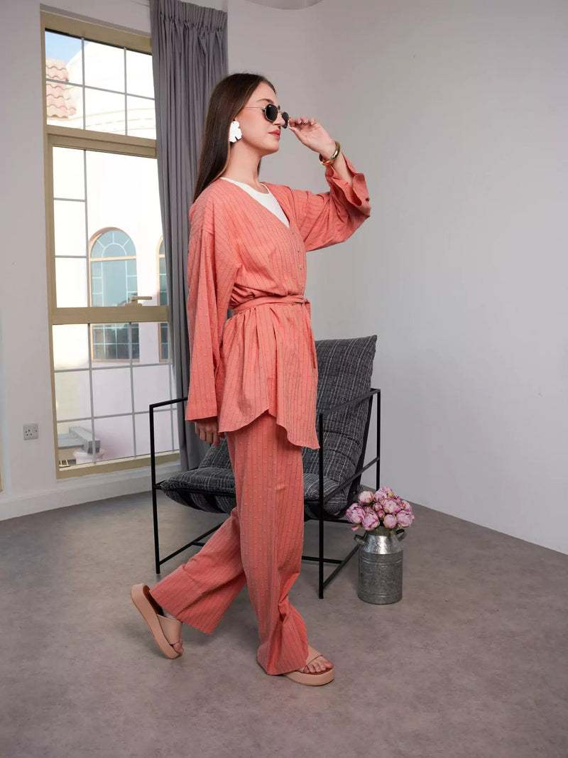 Ingrid Peach Co Ord Set Dresses  - Sowears