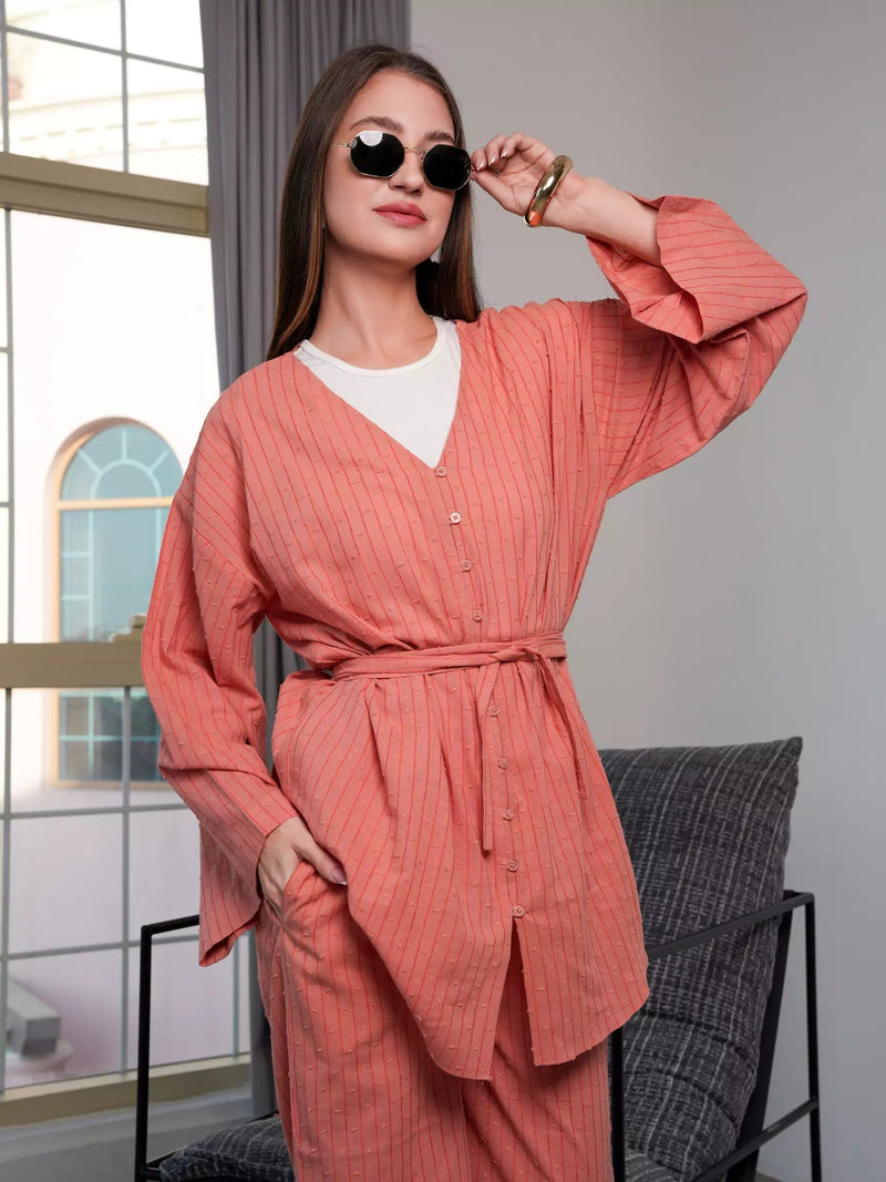 Ingrid Peach Co Ord Set Dresses  - Sowears