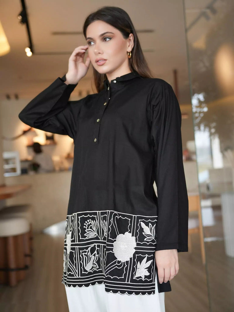 Ink Veil Embroidered Shirt Dresses  - Sowears