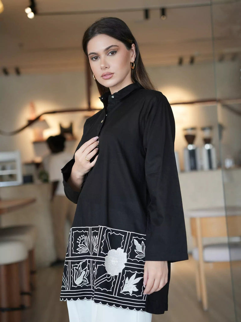 Ink Veil Embroidered Shirt Dresses  - Sowears