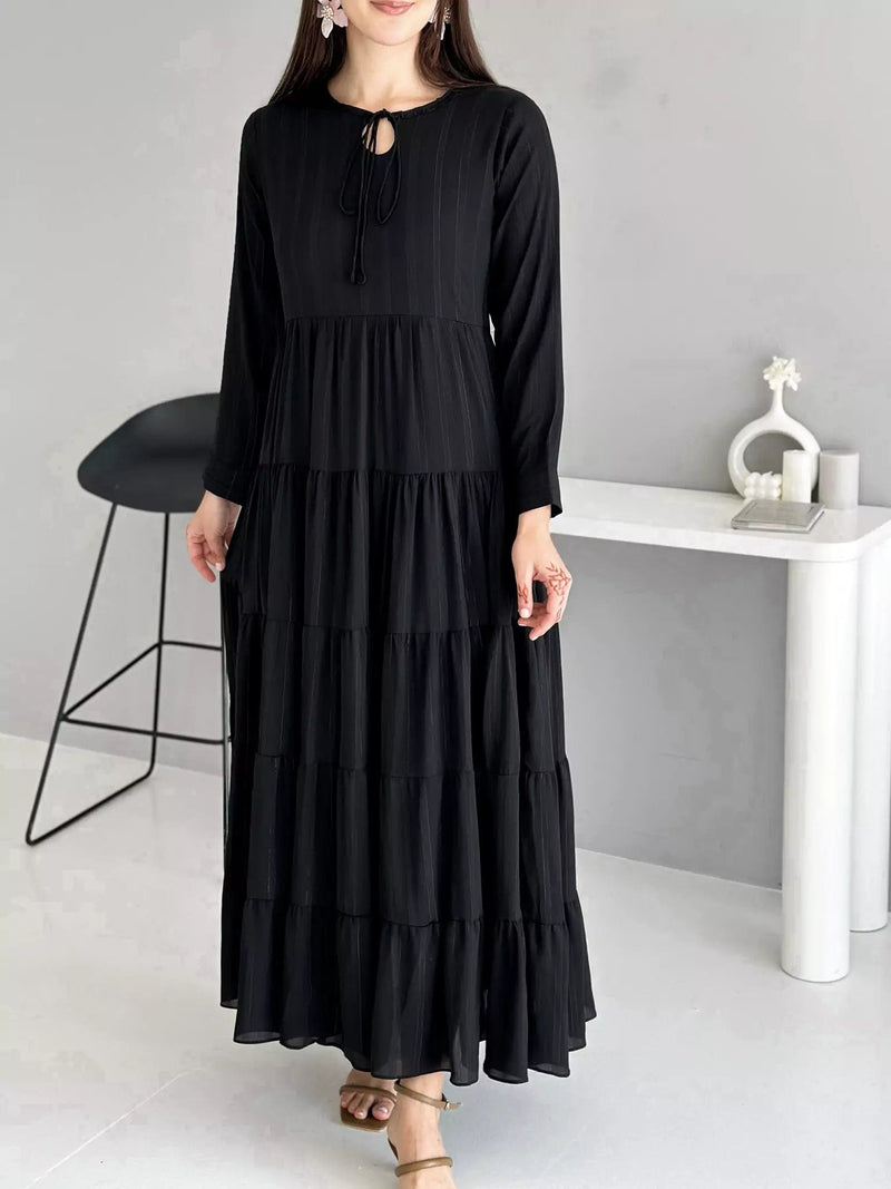 Jade Long Frill Dress - Black Dresses  - Sowears