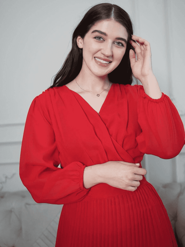 Jules - Pleated Red Dress Dresses  - Sowears