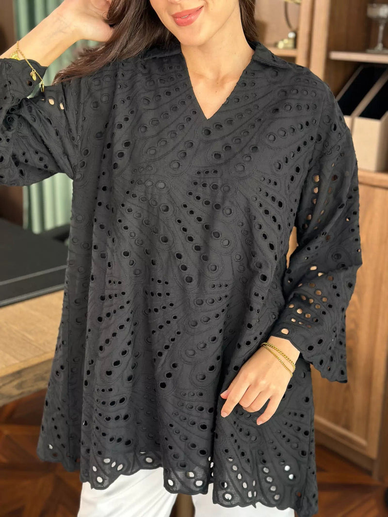 Koyal Black Cutwork Shirt Dresses  - Sowears