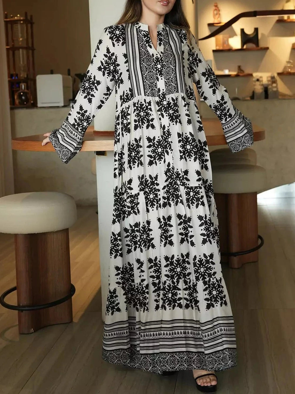 Lelan Motif Black Dress