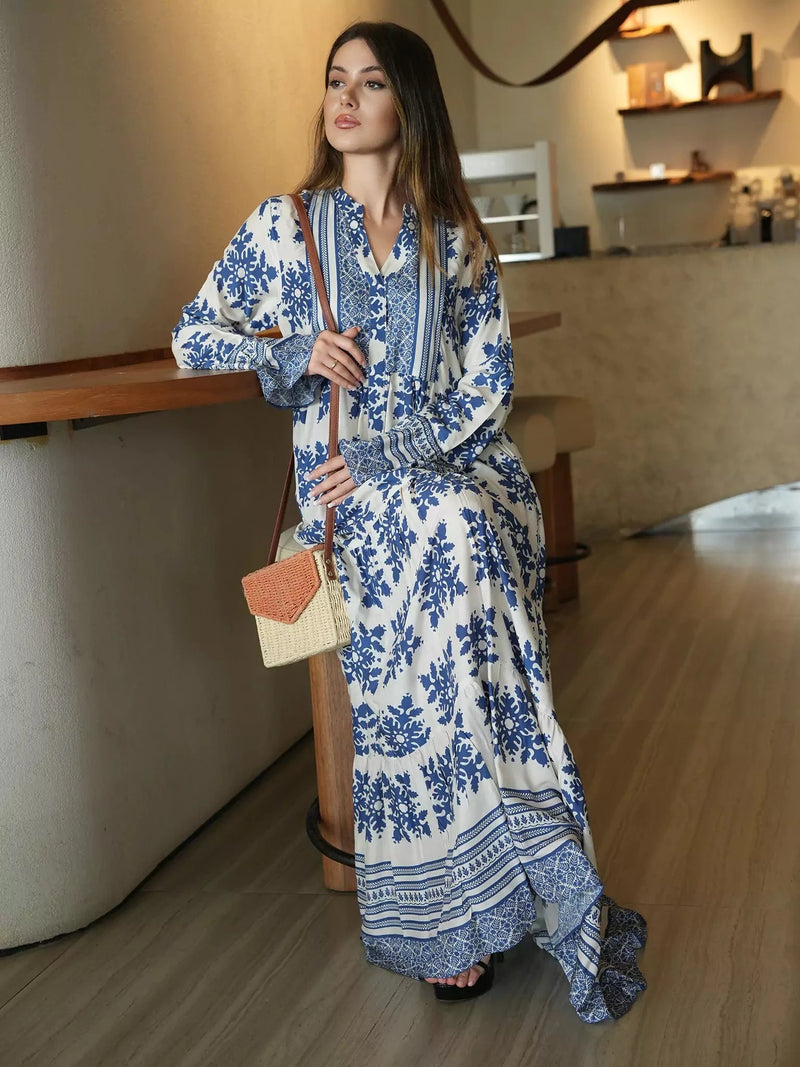 Lelan Motif Blue Dress Dresses  - Sowears