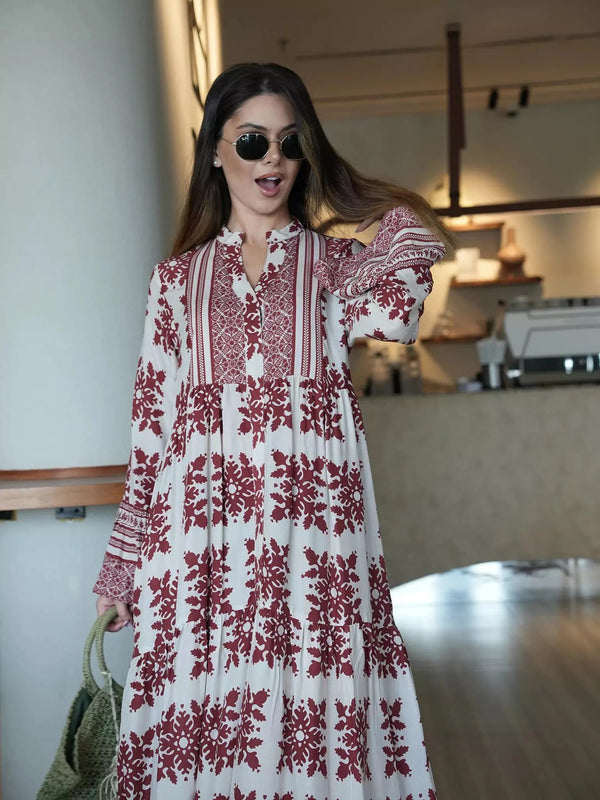 Lelan Motif Red Dress