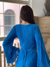 back of pleated blue bodycon dress by sowears