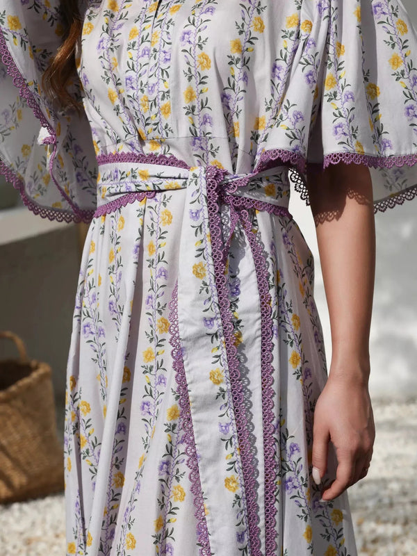 Lilac Florid Long Dress Dresses  - Sowears