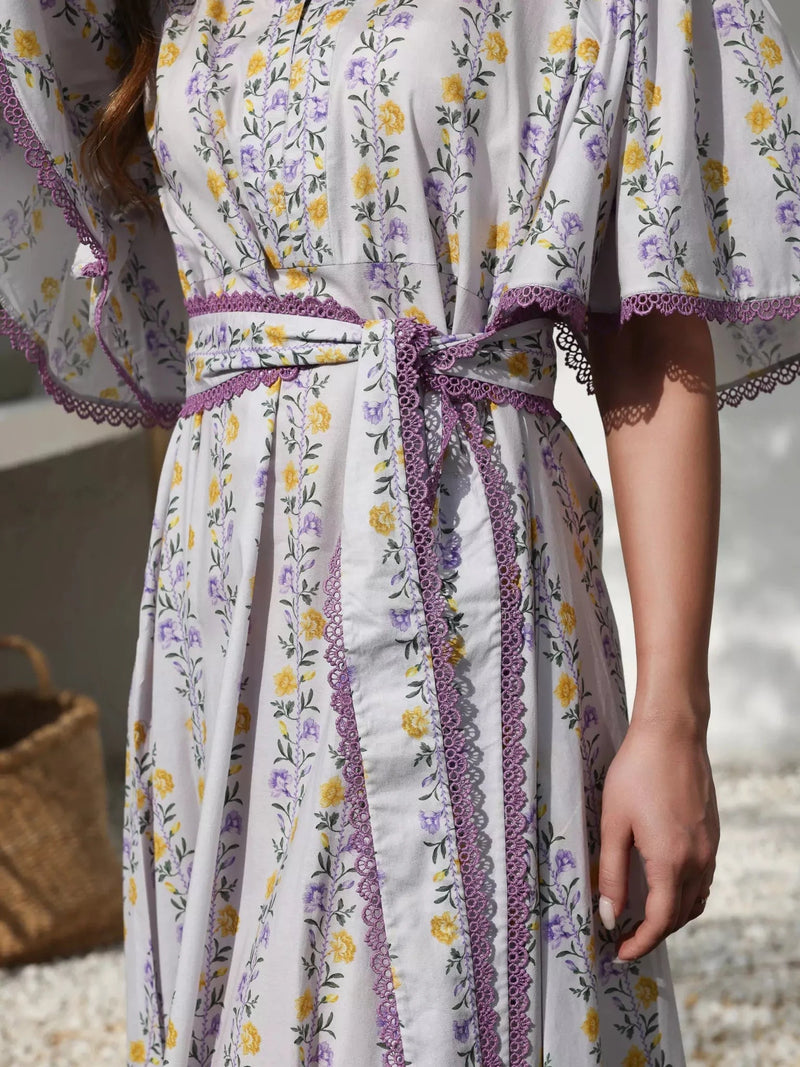 Lilac Florid Long Dress Dresses  - Sowears