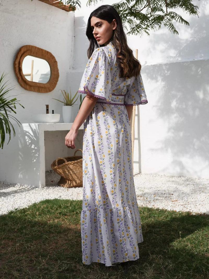 Lilac Florid Long Dress Dresses  - Sowears