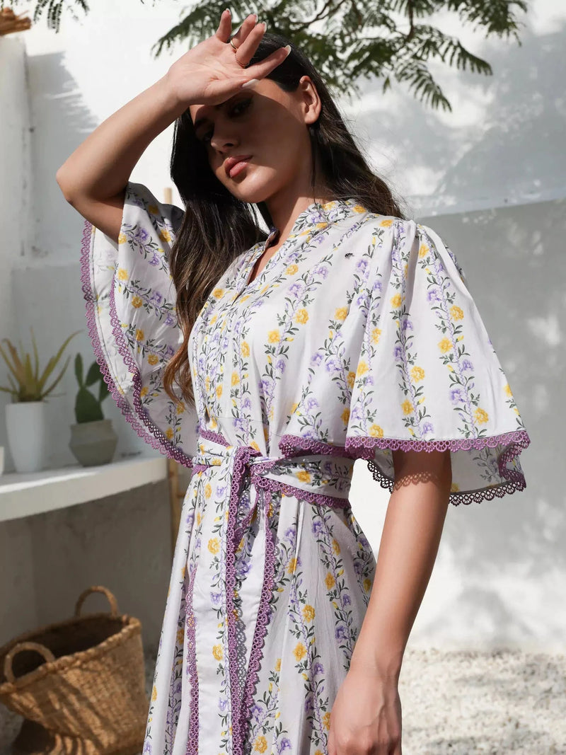 Lilac Florid Long Dress Dresses  - Sowears