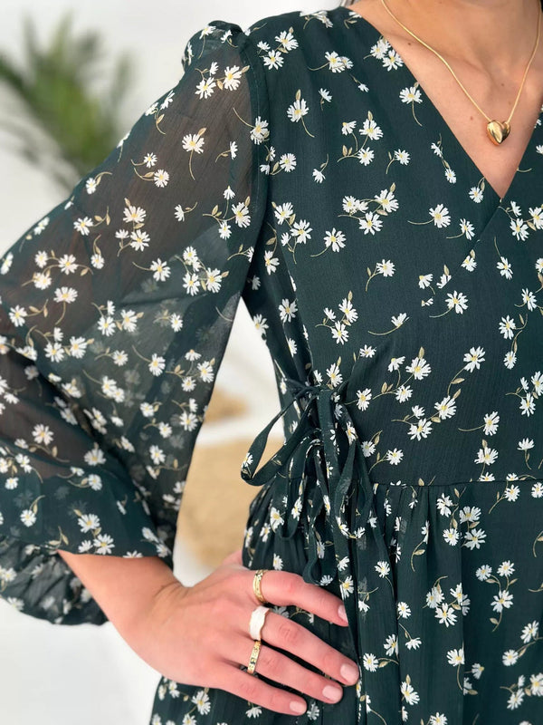 slim fit dress slacks Zapaka Women Grey Green Printed Flower Bridesmaid Dress with Slit Square Neck Chiffon Wedding Guest Dress, Grey Green / US2 main image 1