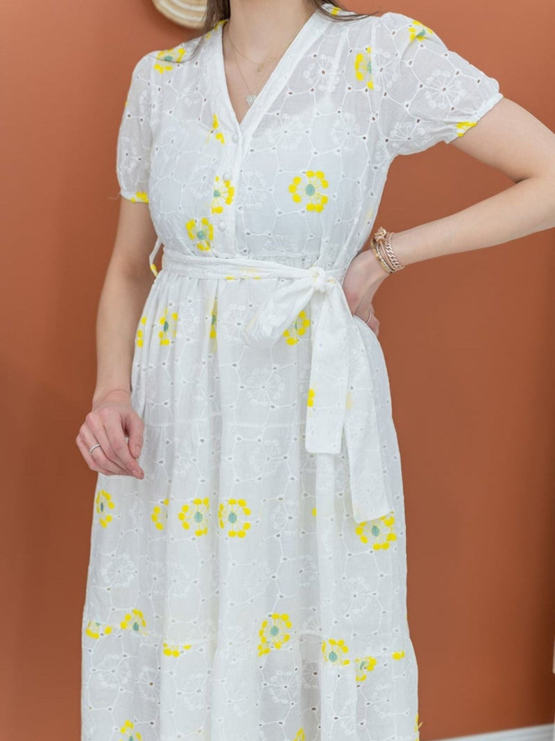 Lola Cutwork Embroidered Dress - Yellow Dresses  - Sowears