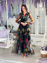 Margaret - Organza Floral Dress In Black Dresses  - Sowears