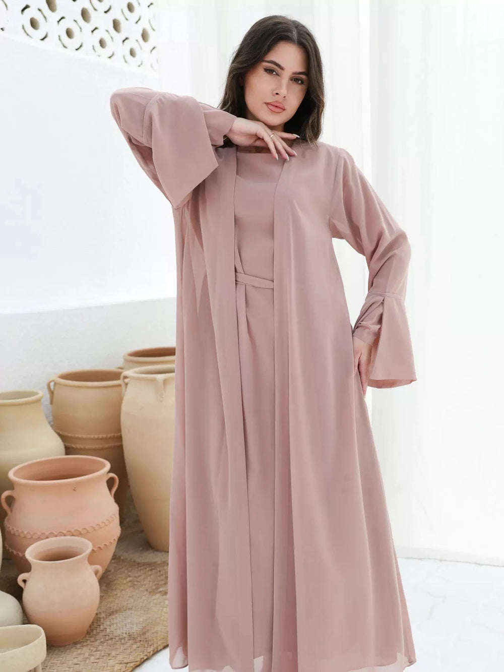 Mariposa Beige Full Dress And Upper