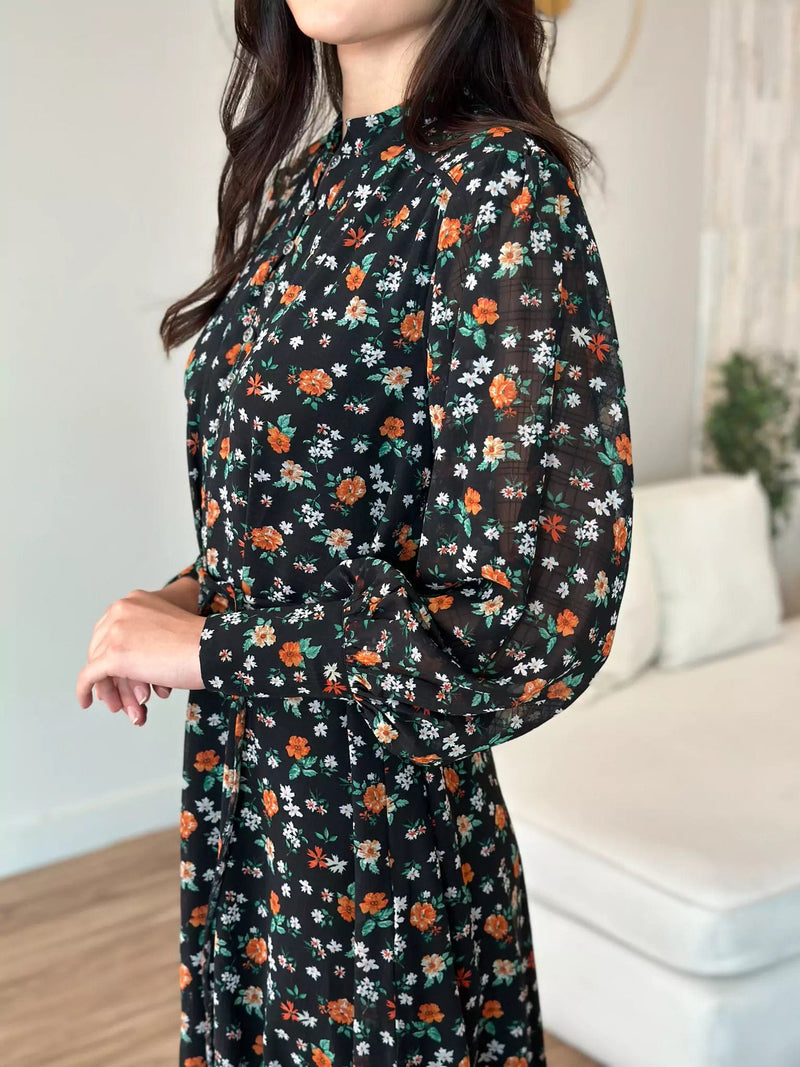 Marmalade Black Floral Long Dress Dresses  - Sowears