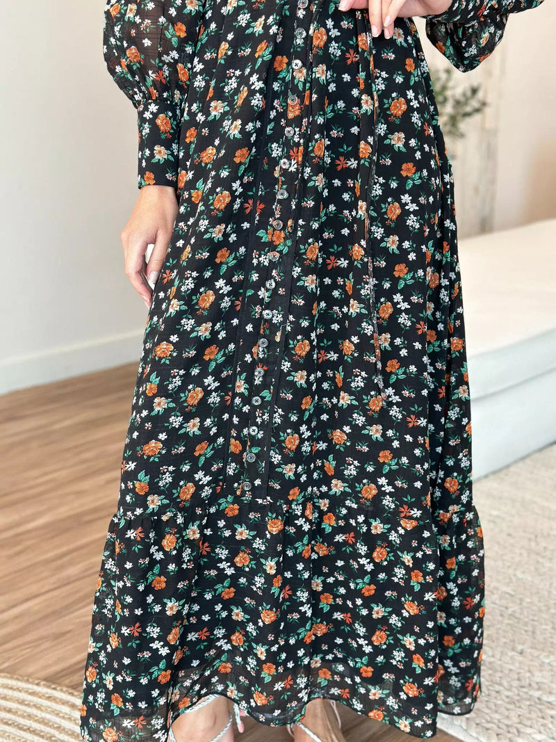 Marmalade Black Floral Long Dress Dresses  - Sowears