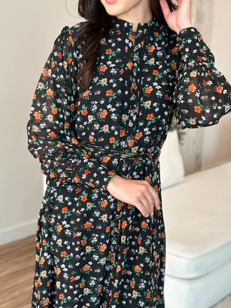 Marmalade Black Floral Long Dress Dresses  - Sowears